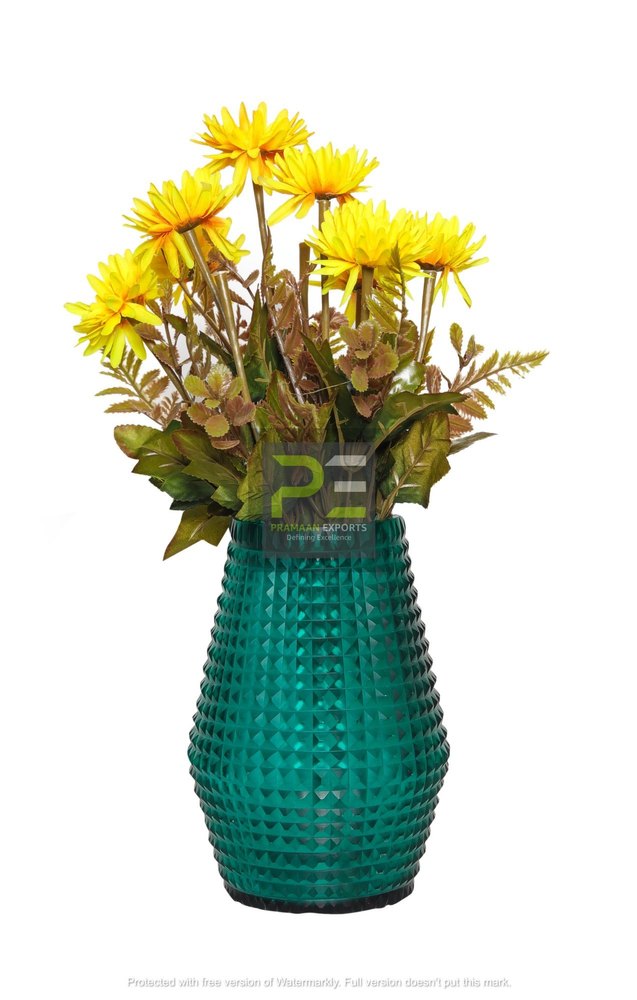 Green Diamond Cutting Glass Double Ply Flower Vase, Size: Diameter - 14cm, Height - 20cm