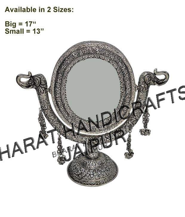 Silver And Golden Oval And Round White Metal Jewellery Mirror, For Office