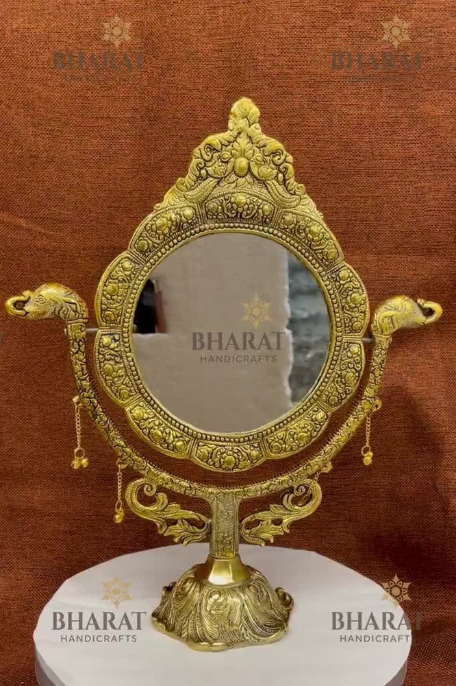 Handmade Metal Gold Plated Table Mirror, For Home, Size: 18 X 12 Inches