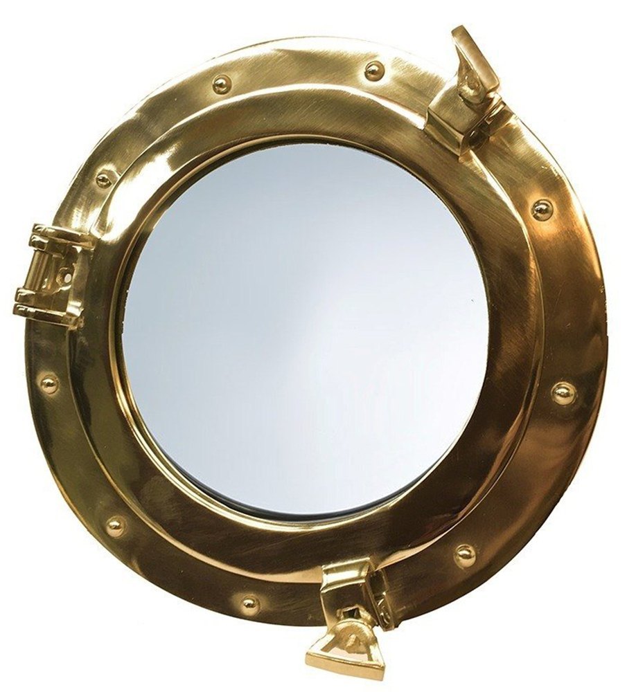 Golden Portal Ship Brass Mirror
