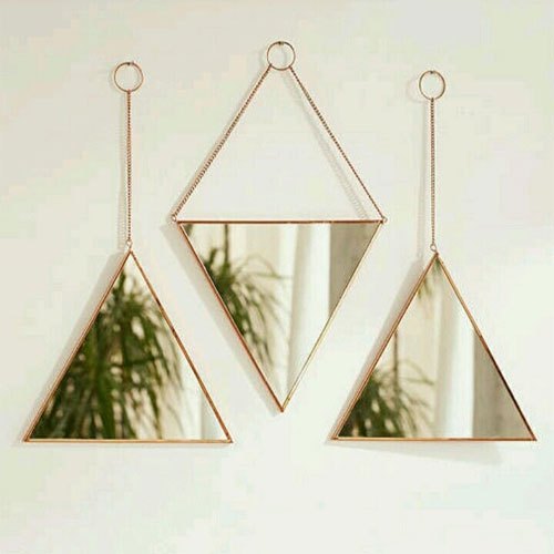 Brass and Glass Triangle Decorative Mirror, Size: 10 Inch