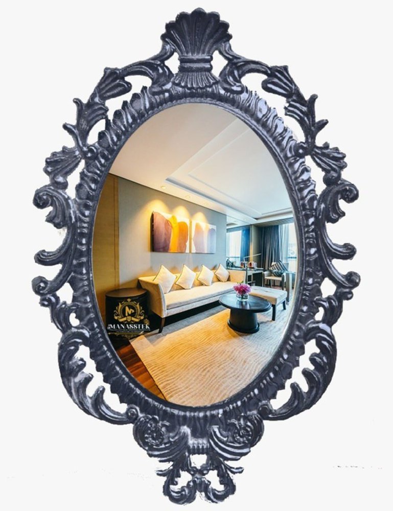 Grey Carving Wooden Frame Wall Mirror, For Decorative Purpose, Size: 800x600mm
