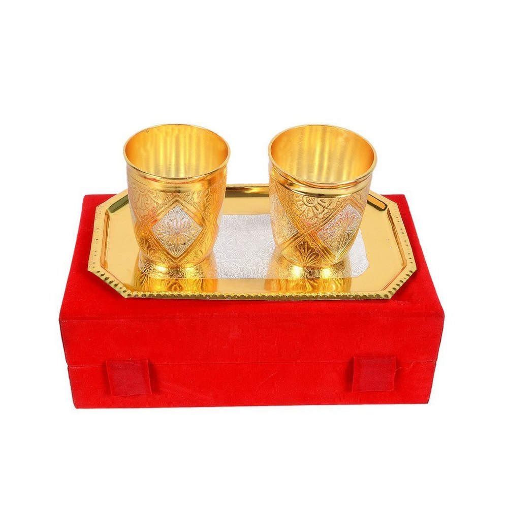 Metal Silver And Gold Plated Glass Set