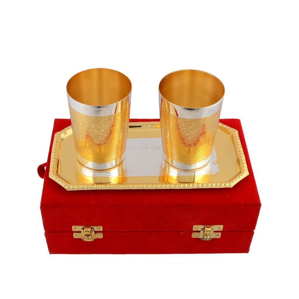 Silver And Gold Plated Water Glass Gift Set, 3