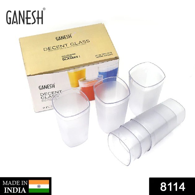 Transparent Glasses BPA Free D8114 Ganesh Decent Glass, 350ml, Set of 6, For Home