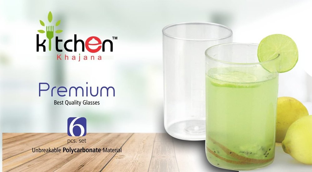 Kitchen Khajana Transparent Unbreakable Premium Glass 6 Pcs Set, For Home, Capacity: 300ml
