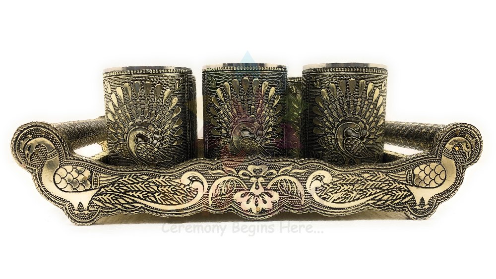 Wooden Wedding Return Gift Glass Tray Set