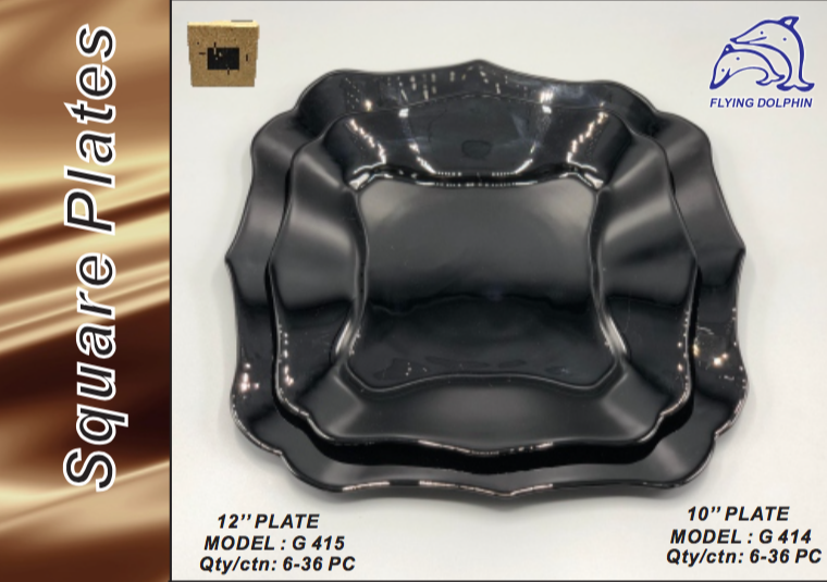 Catering Plates / Black Glass / Flying Dolphin, Product Type: Serving Plate, Size: 12 Inch And 10 Inch