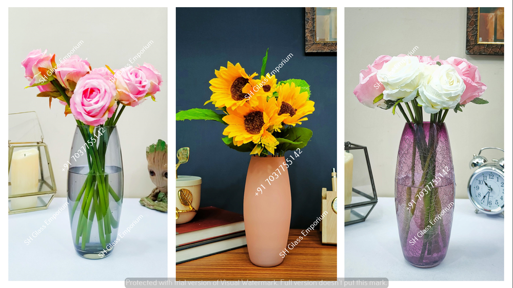 Flower Pot Glass Oval Vase, Size: 7 Inch