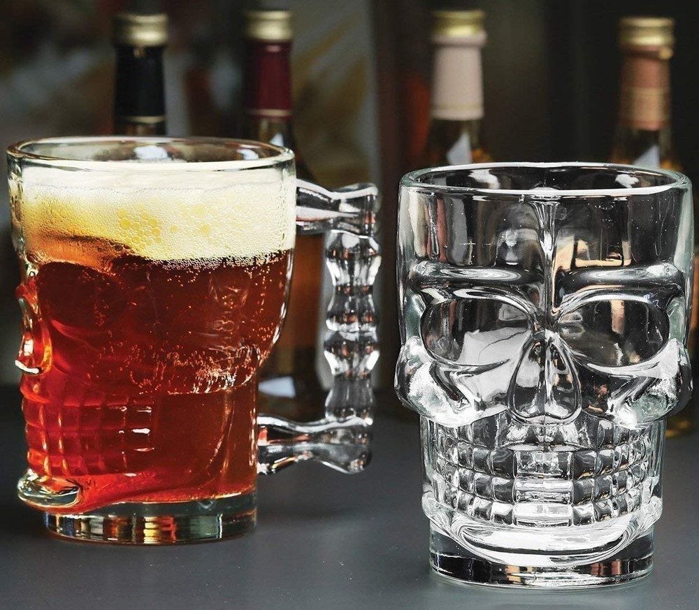 Glass Skull Beer Mug (6pc, Skull Beer Mug 500ml)