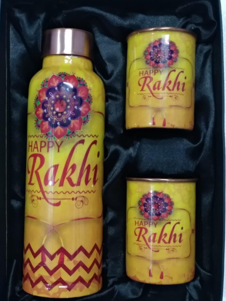 Printed Copper Bottle with Glasses in Gift Box Packing