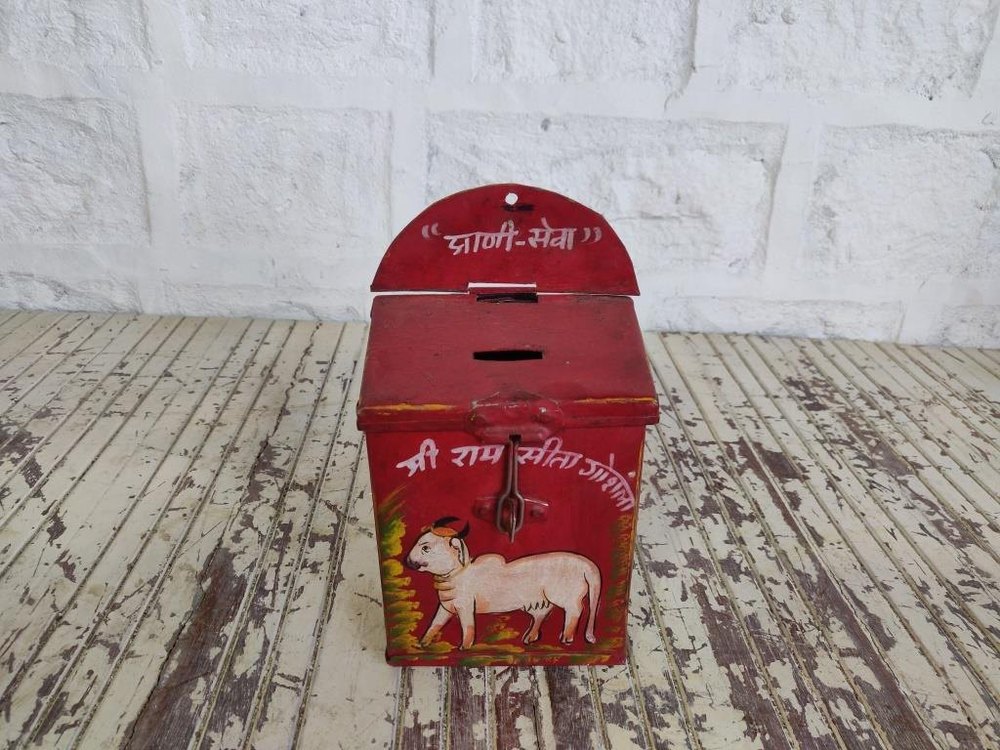Old/Reclaimed Multicolor Old Recycled Metal Donation Box
