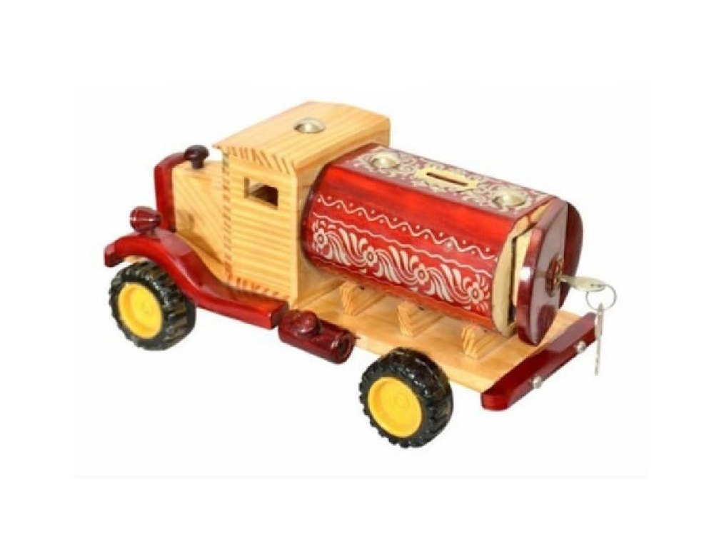 Yellow and Red Wooden Money Bank tractor, For School/Play School