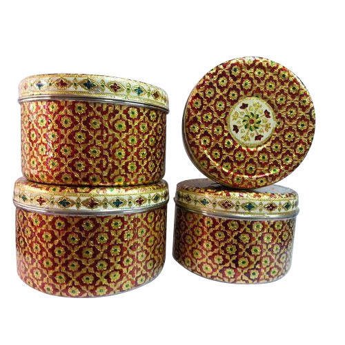 Round Festival Handcrafted Meenakari Printed Steel Box, Box Capacity: 1-5 Kg, Size: 12 Inches (Dia)