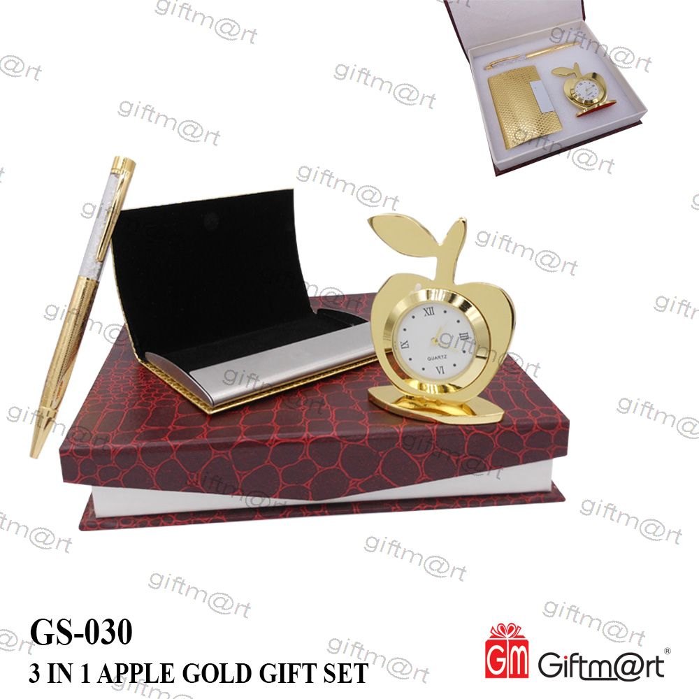 Gold, Black And Silver Metal 3 In 1 Apple Gold Gift Set