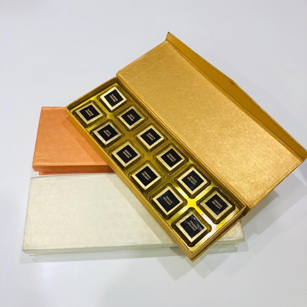 Gold rectangle Chocolate Gift Box, For Gifting, Dark