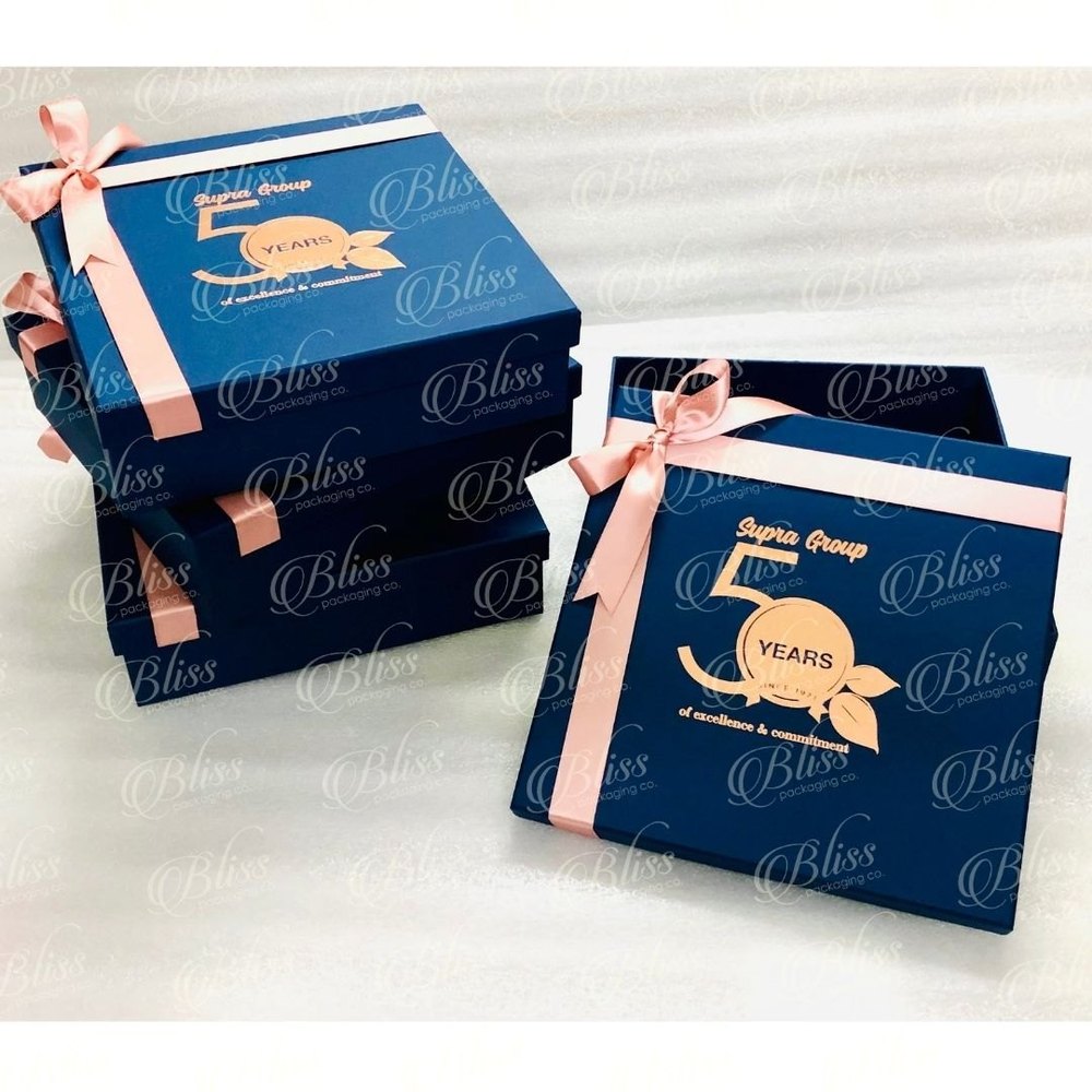 Rigid Kappa Blue Corporate Gift Boxes, Thickness: 2mm, Design/Pattern: Rose Gold Foiled