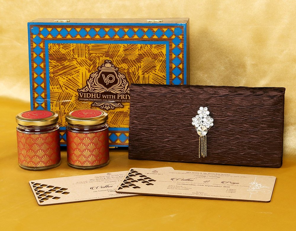 Box Invite Brown Royal Wooden Boxed Indian Wedding Invitation Card Design