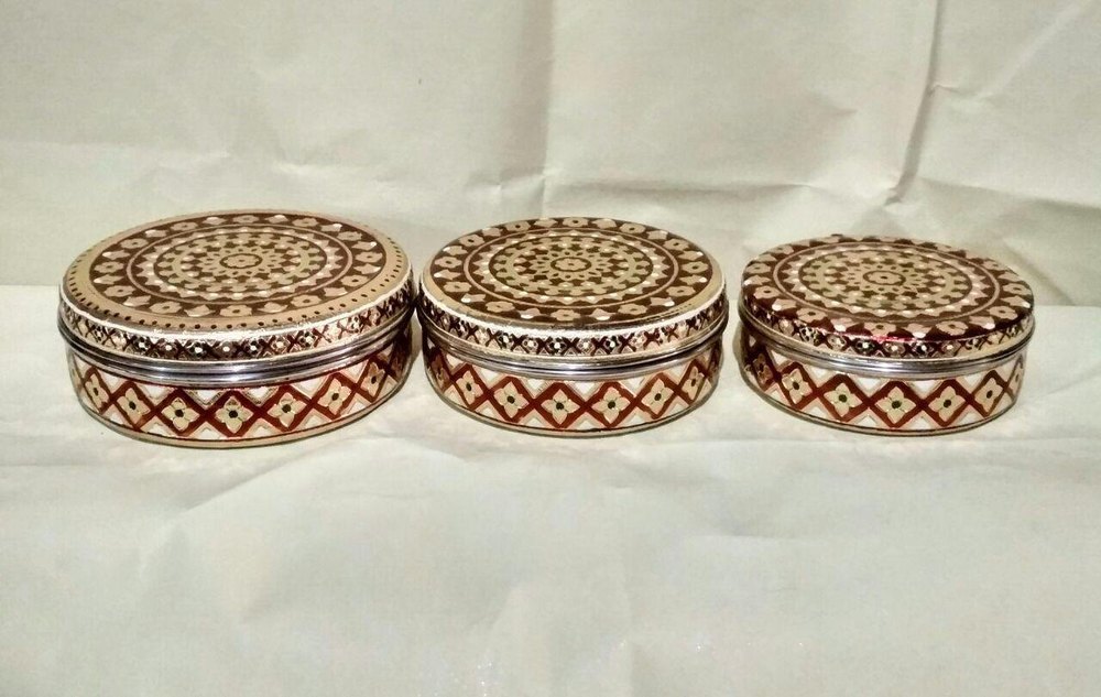 Silver Stainless Steel Meenakari Decorative Tiffin Box For Return Gifts