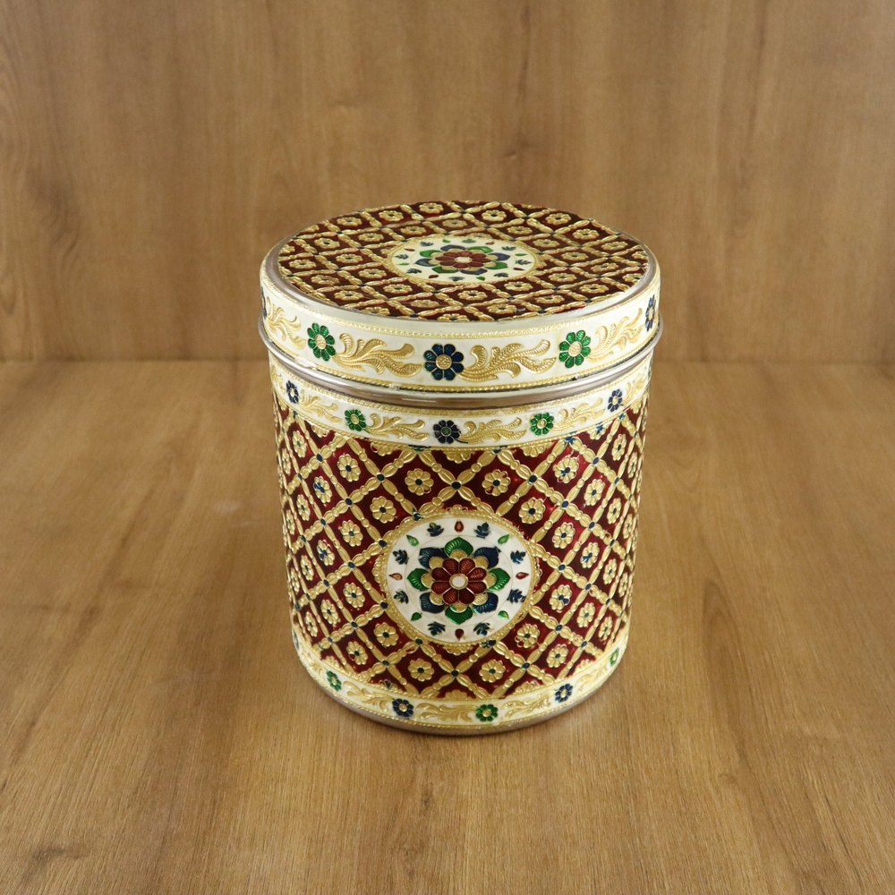 Polished Rangoli Meenakari Stainless Steel Container