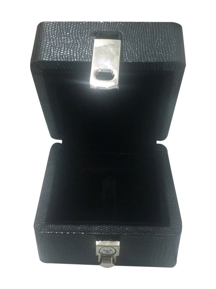 Square Plain Black Leather Ring Box