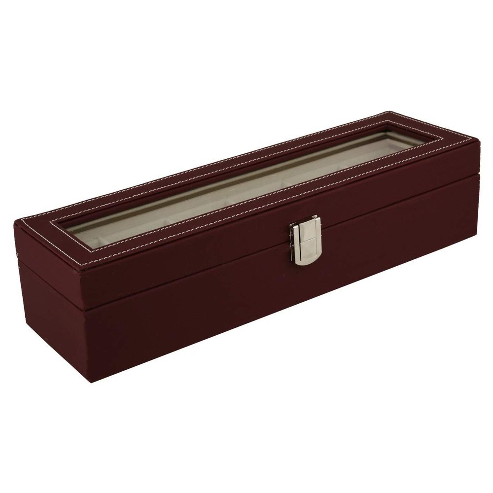 Rectangular Flux Leather Watch Storage Box Display Case Organizer, Size/Dimension: 34 X 8 X 10 Cm