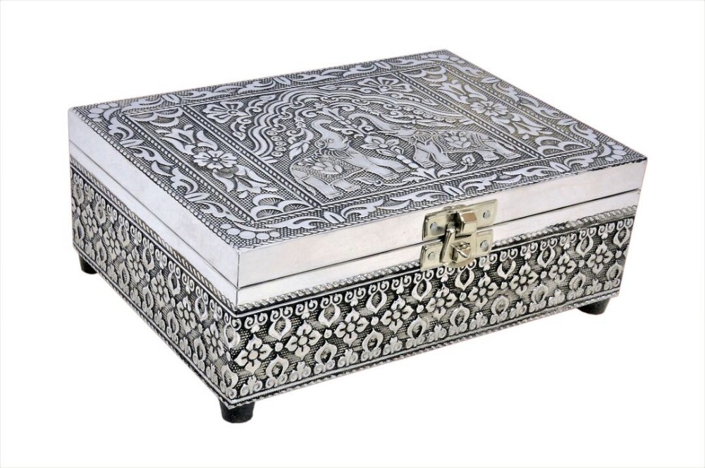 Decorative Silver Plated Wooden Jewellery Box For Gifts