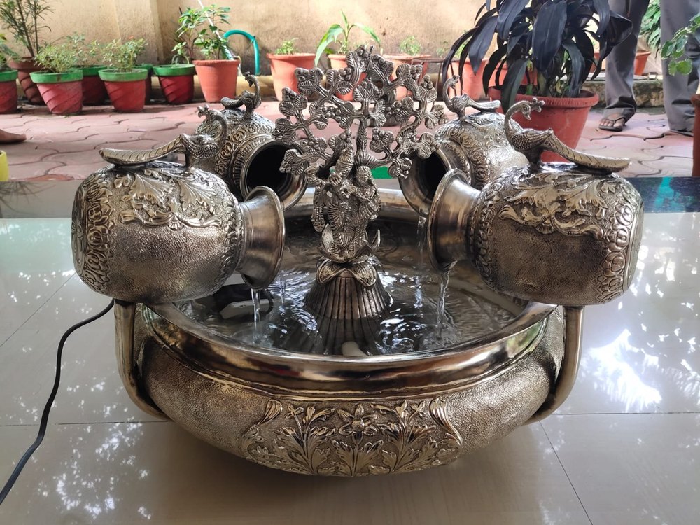 Polished German Silver Water Fountain Urli, Size: 16 Inches