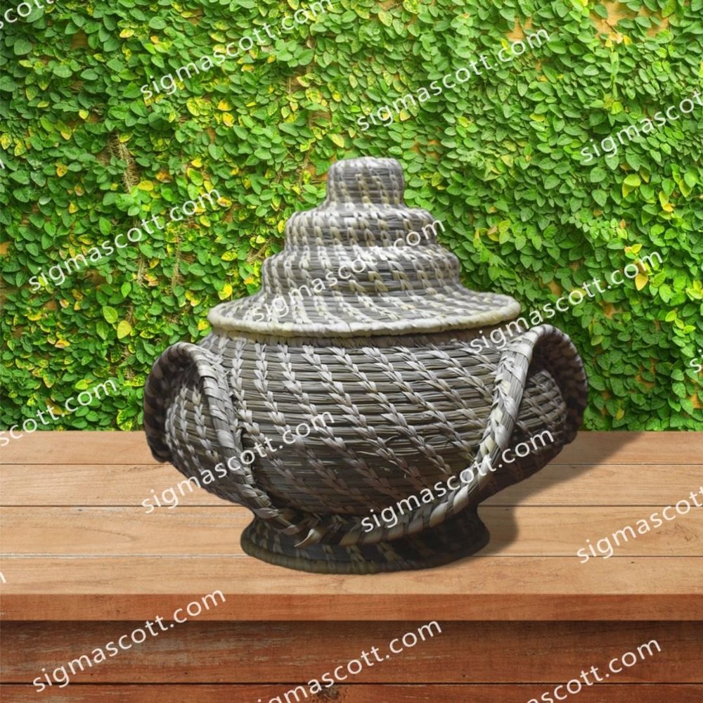 Round Natural Handicraft Sabai Sea Kauna Grass Basket With Lid, Size/Dimension: 9x3