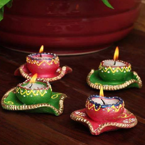 Clay Plaint Coated Diwali Diya, For Decorative, Packaging Type: Box