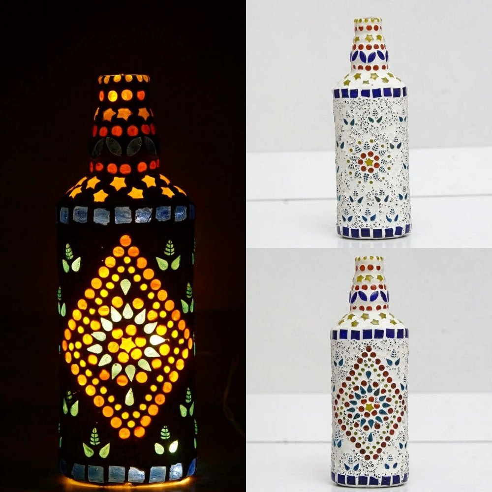 Multicolor Handmade Mosaic Glass Bottle, Size/Dimension: Standard