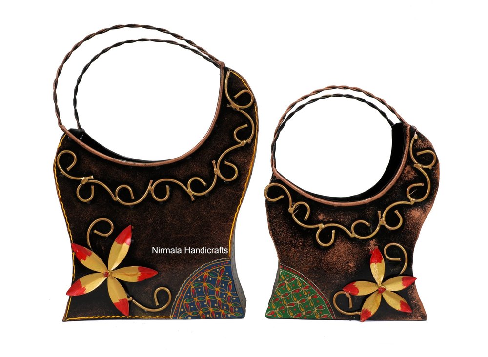 Nirmala Handicrafts Iron Crafted Flower Bucket Set Home And Table Decorative Showpiece