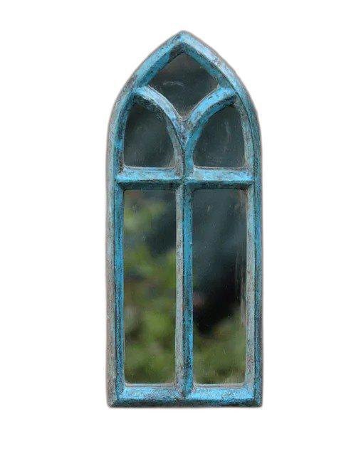 Blue Distressed Cast Iron Frame with Mirror, Size/Dimension: 8 Inch