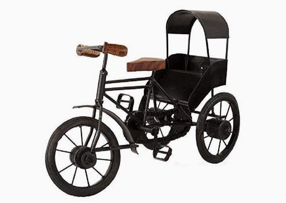 Black Homenrich Antique Wood Wrought Iron Mini Rickshaw