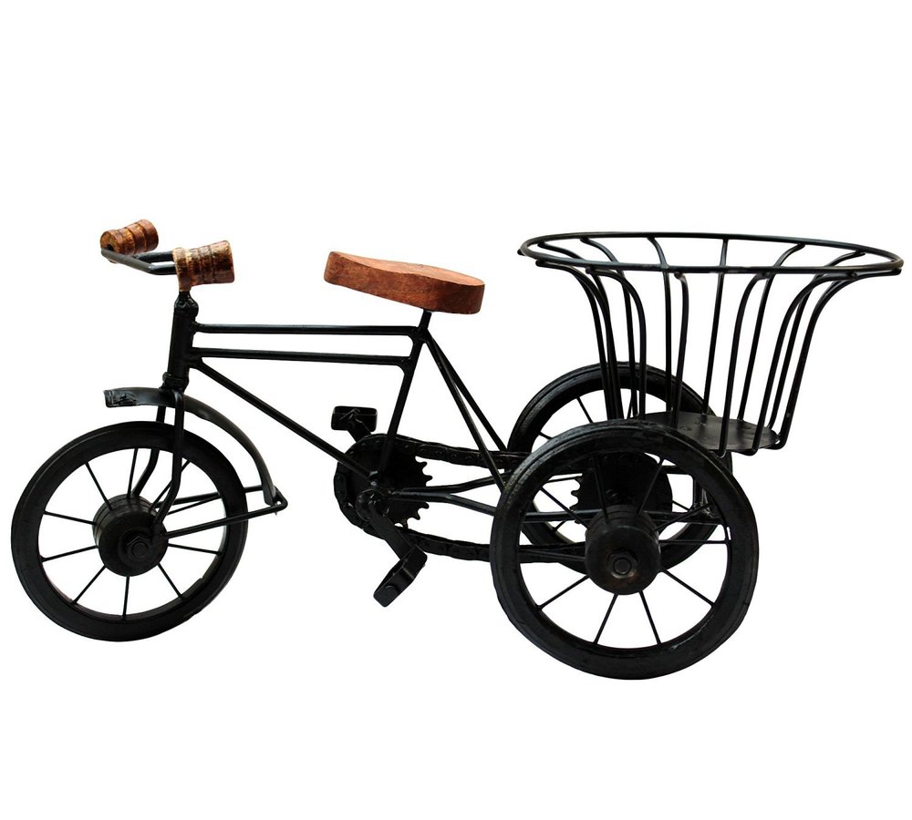 Iron Small Miniature Flower Rickshaw Home Decor, 12 Inches