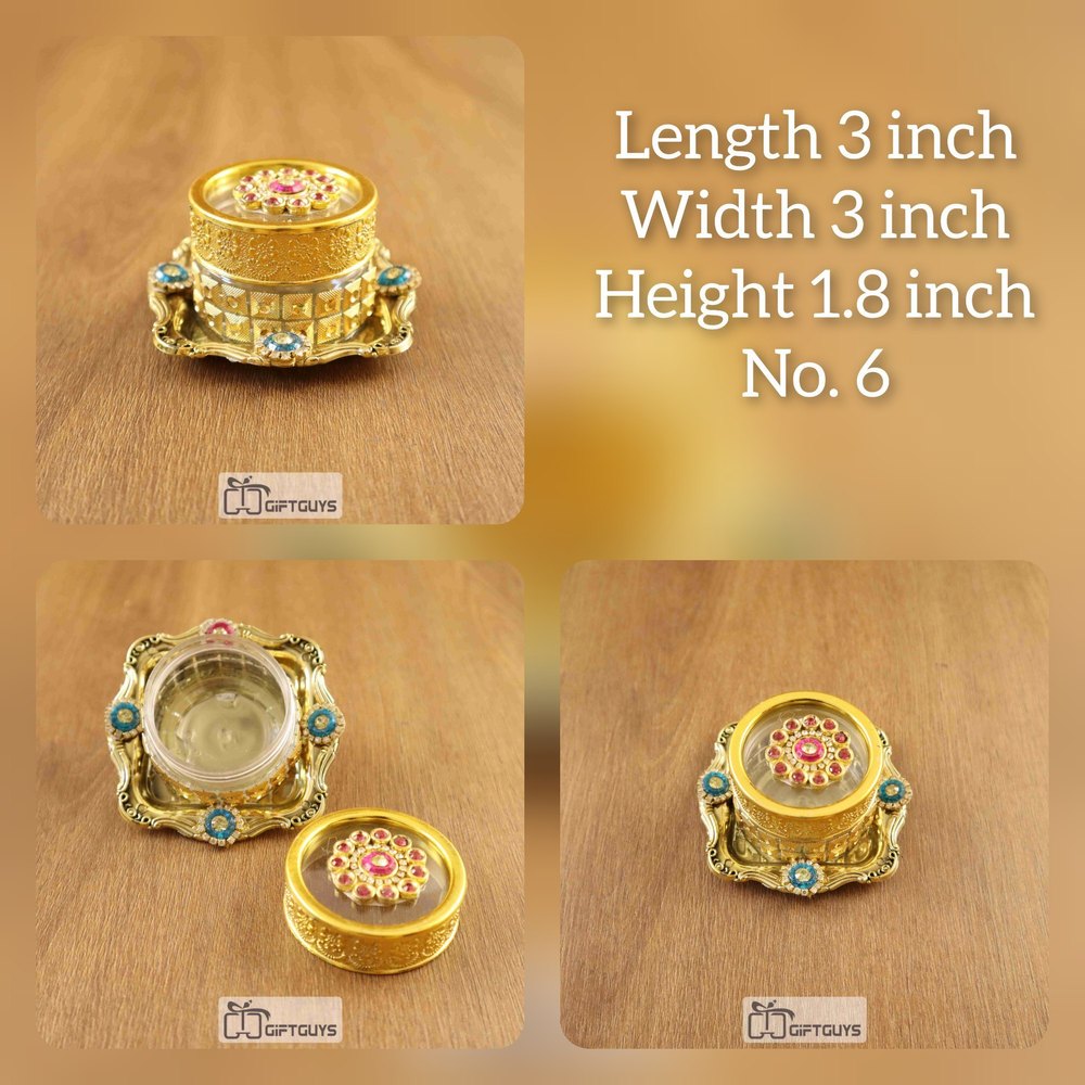 Golden Square KumKum Box Ston Worked, For Pooja