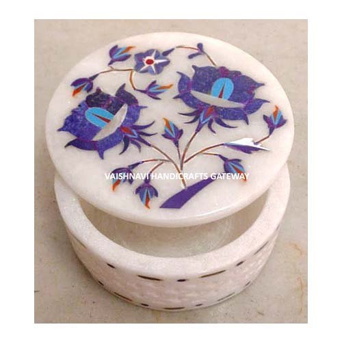 Inlay Round White Marble Jewelry Box