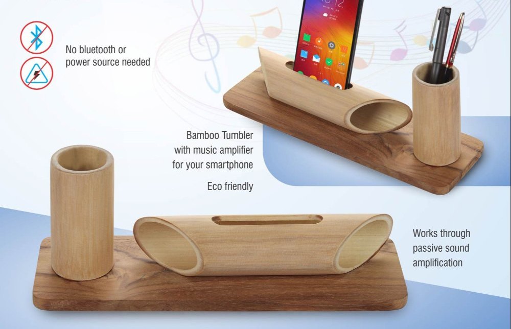 Brown Wooden Bamboo Music Amplifier For Smartphones for Promotional Gift