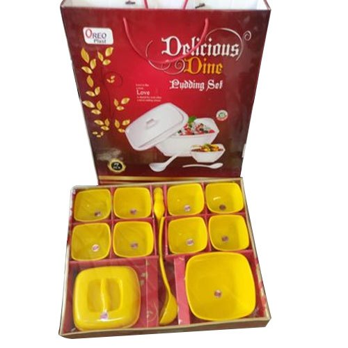Yellow Plastic Delicious Dine Pudding Set, For Home, Hotels