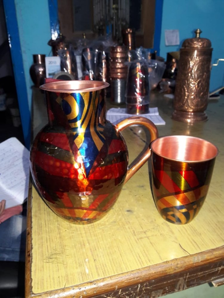 Hammered Round Moradabad Copper Utensils, For Home, Capacity: One Liter