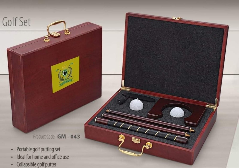 4 Brown Premium Wooden Portable Golf Putting Set Box For Home Or Office, For Business Gift