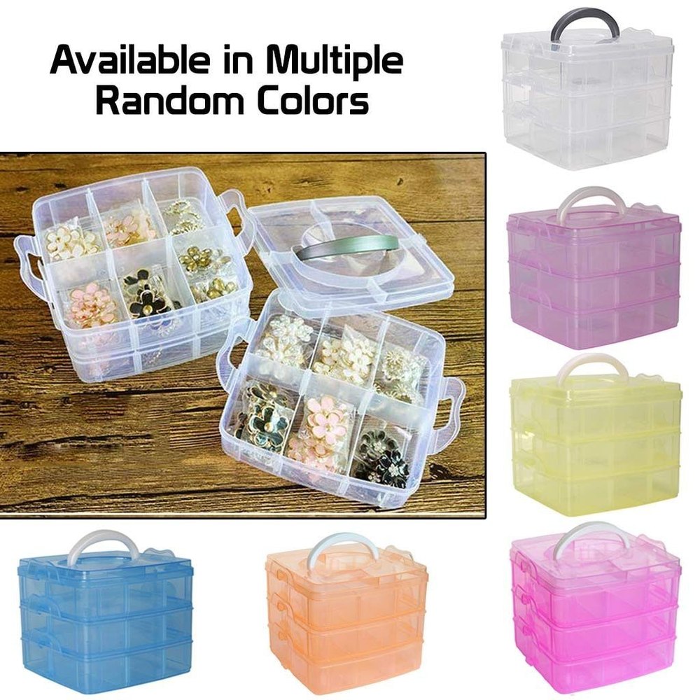 3 Layers, 18 Grids, Transparent Plastic Jewelry Organizer Storage Compartment Box (Multicolor)