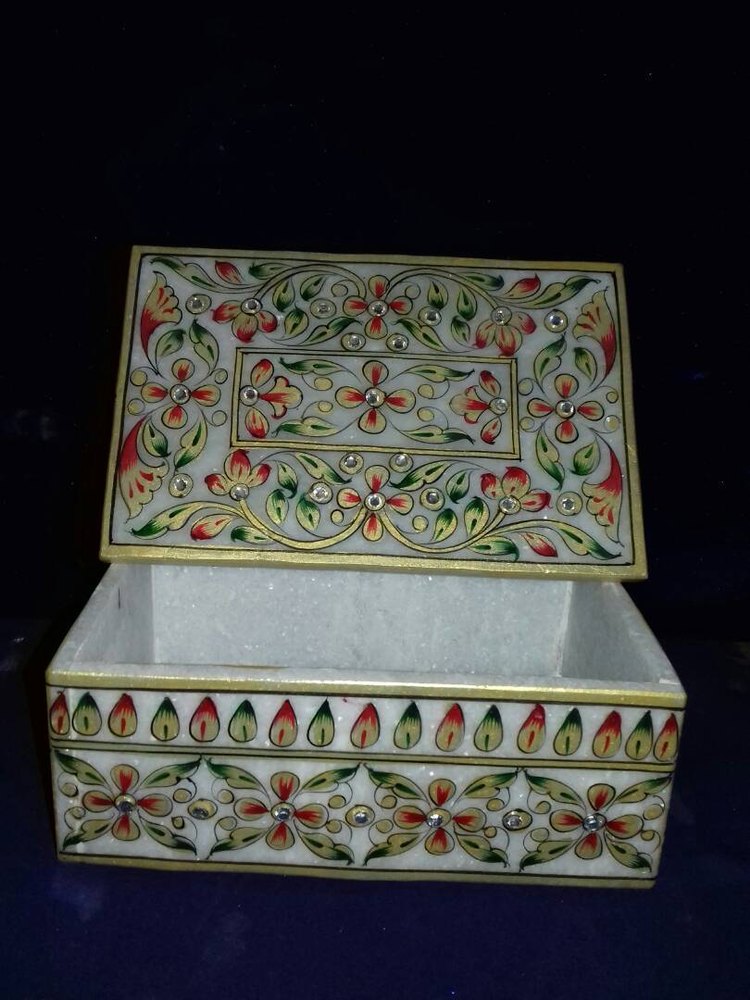 WHITE PEACOCK Indoor Marble Jewellery Box, Size/Dimension: 6  By 4 By 3
