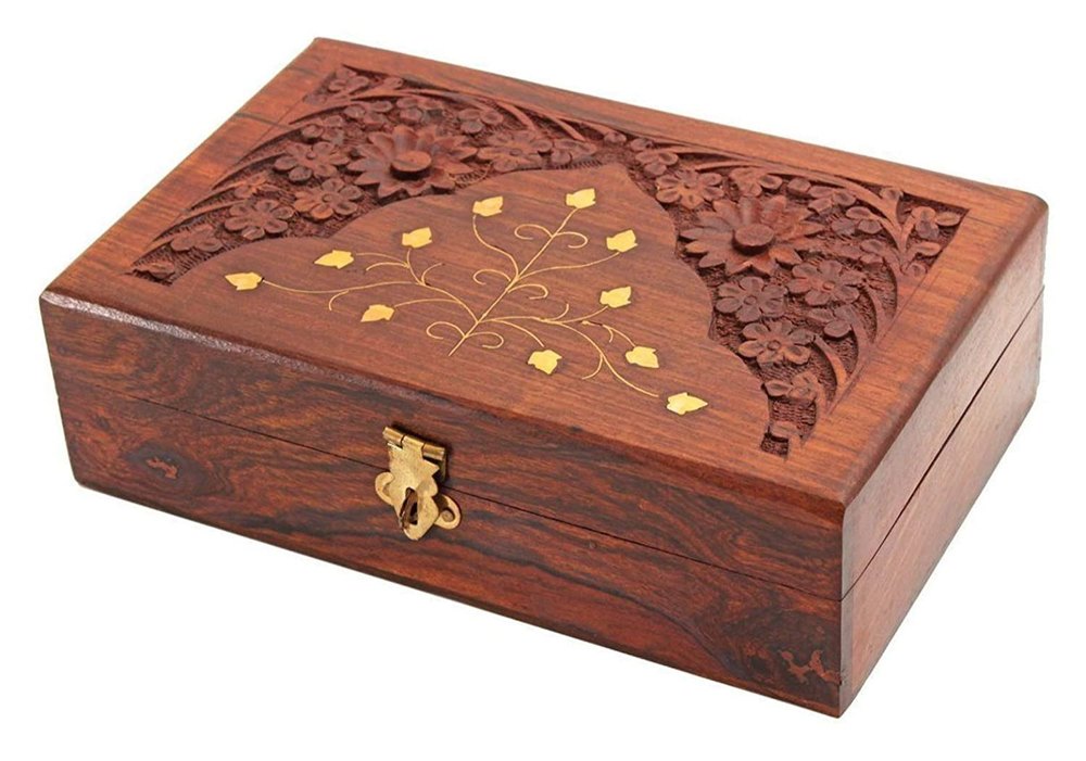 Rectangle Brown Handcrafted Wooden Jewelry Box, For Home, Size/Dimension: 8x5x2.5 Inch
