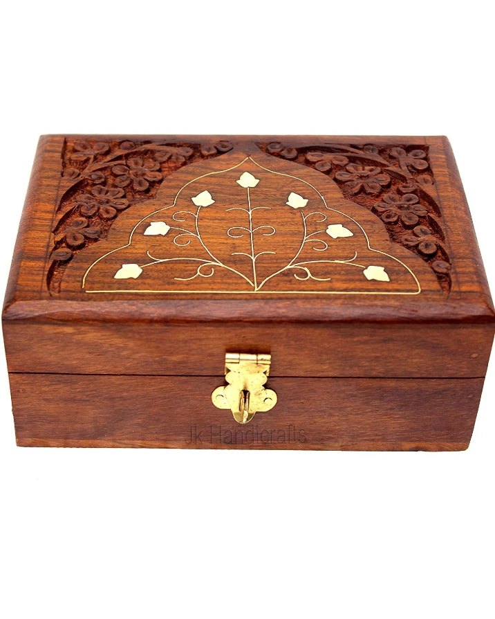Brown Handmade Wooden Jewellery Box For Home