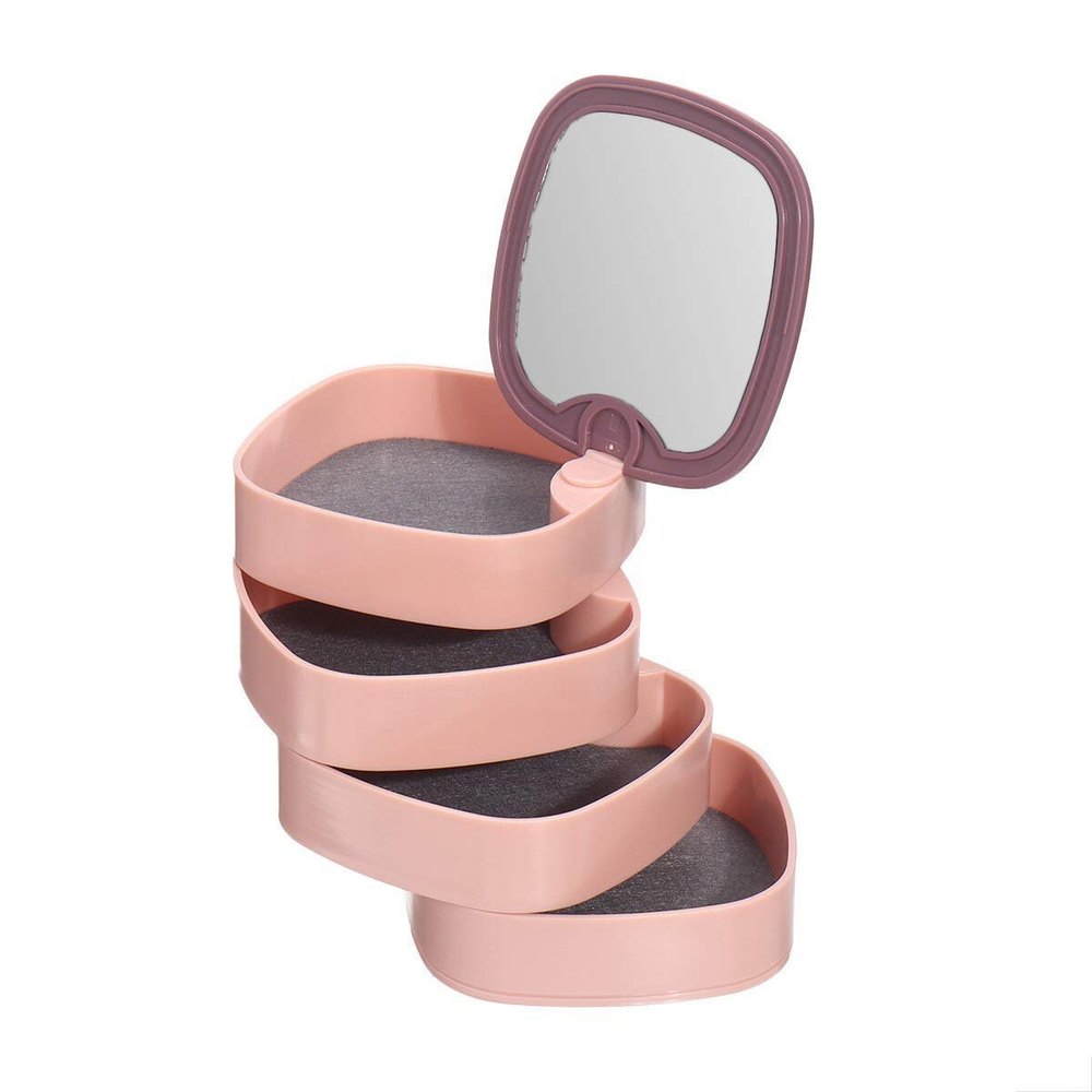 Square Pink Rotating Jewelry Organizer Box, For Home