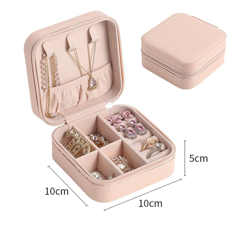 Rectangle Pink Travel Mini Jewelry Box Leather Jewellery Ring Organizer Case, Size/Dimension: 10d X 10w X 5h Centimeters