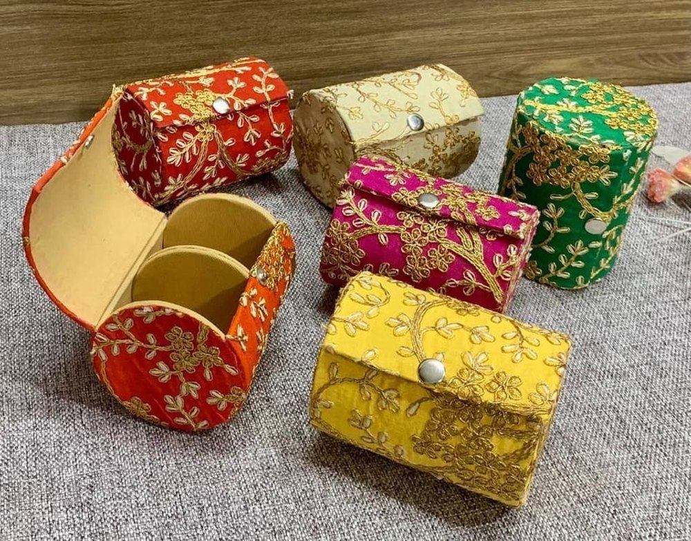 Round Wedding Bangle Case With Colorful Embroidery Work
