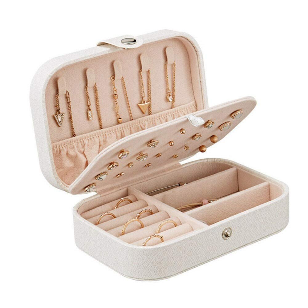 White Rectangle Pu Leather Jewellery Box