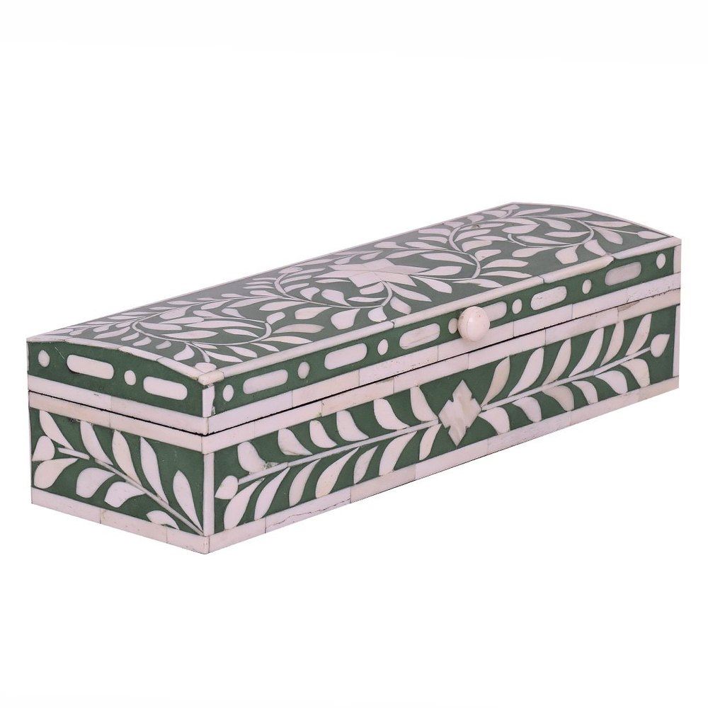 Dark Green Surya Art Gallery Camel Bone Inlay Jewellery Box, Shape: Rectangular